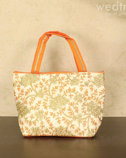 Hand Bag With Leaf And Floral Embroidery Design - W4580 Bags