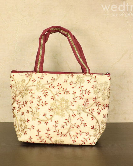 Hand Bag With Leaf And Floral Embroidery Design - W4580 Bags