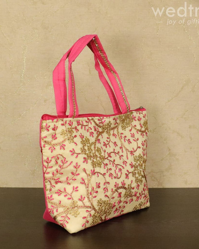 Hand bag with leaf and floral embroidery design - W4580 - Hand Bags