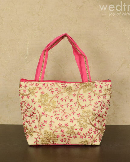 Hand bag with leaf and floral embroidery design - W4580 - Hand Bags