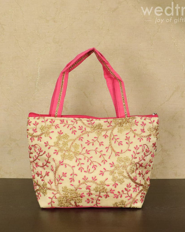 Hand bag with leaf and floral embroidery design - W4580 - Hand Bags