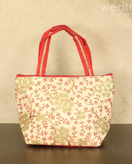 Hand Bag With Leaf And Floral Embroidery Design - W4580 Bags