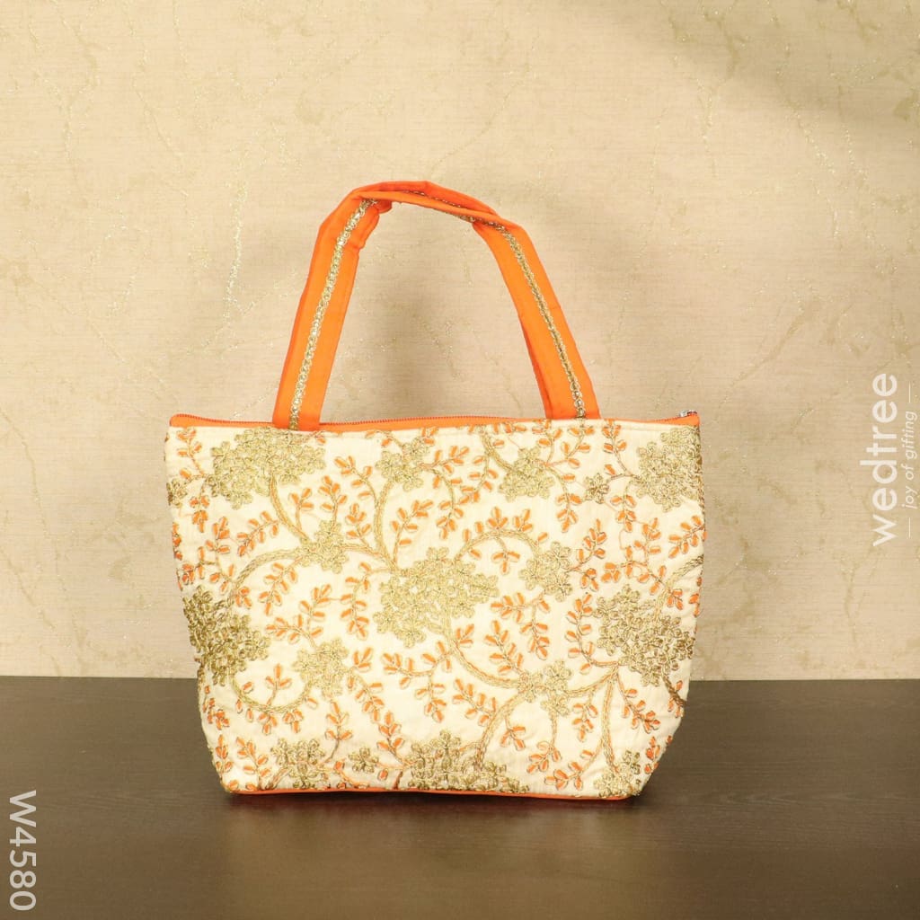 Hand Bag With Leaf And Floral Embroidery Design - W4580 Bags