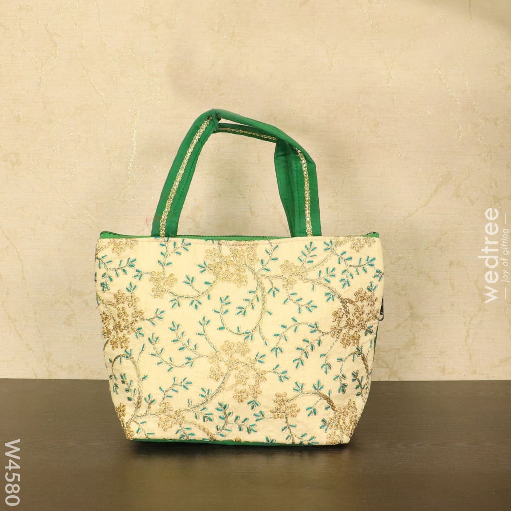 Hand Bag With Leaf And Floral Embroidery Design - W4580 Bags