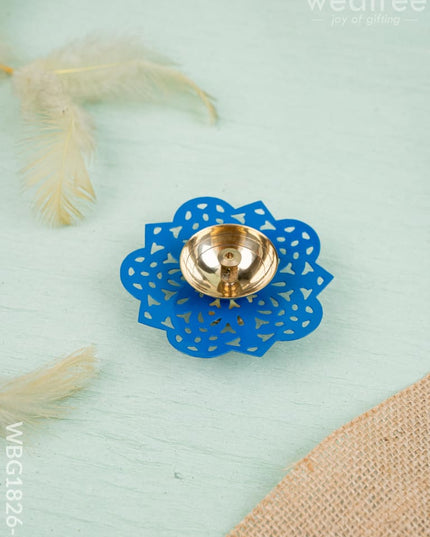 Hand Painted Brass Flower Shaped Diya - WBG1826-2 - Brass Diya RG