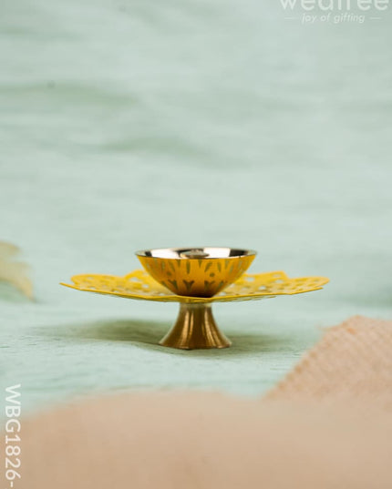 Hand Painted Brass Flower Shaped Diya - WBG1826-2 - Brass Diya RG
