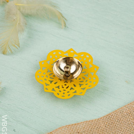 Hand Painted Brass Flower Shaped Diya - WBG1826-2 - Brass Diya RG
