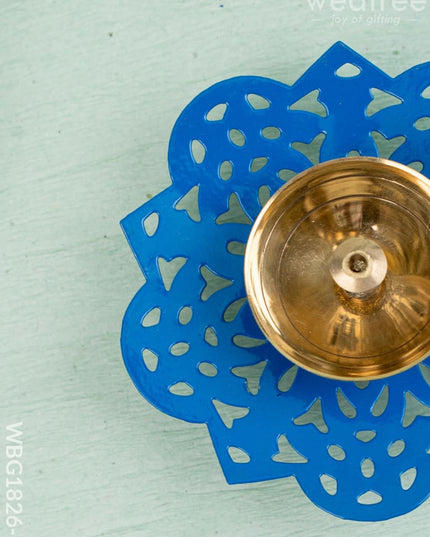 Hand Painted Brass Flower Shaped Diya - WBG1826-2 - Brass Diya RG