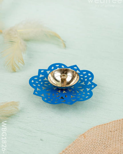 Hand Painted Brass Flower Shaped Diya - WBG1826-2 - Brass Diya RG