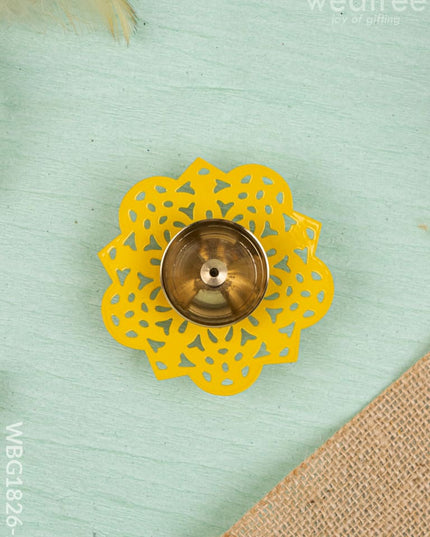 Hand Painted Brass Flower Shaped Diya - WBG1826-2 - Brass Diya RG
