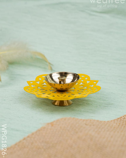 Hand Painted Brass Flower Shaped Diya - WBG1826-2 - Brass Diya RG