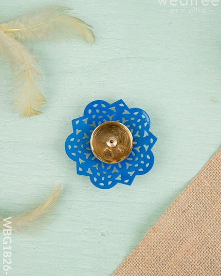 Hand Painted Brass Flower Shaped Diya - WBG1826-2 - Brass Diya RG