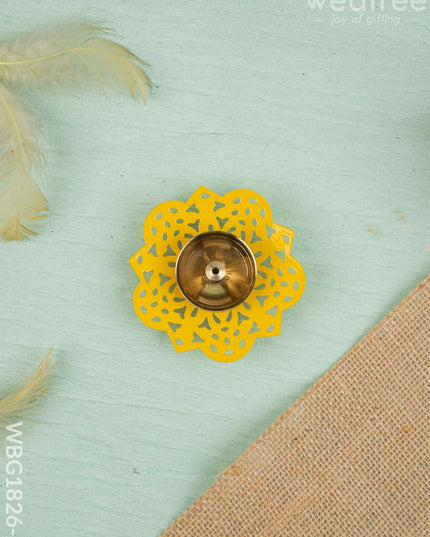 Hand Painted Brass Flower Shaped Diya - WBG1826-2 - Brass Diya RG