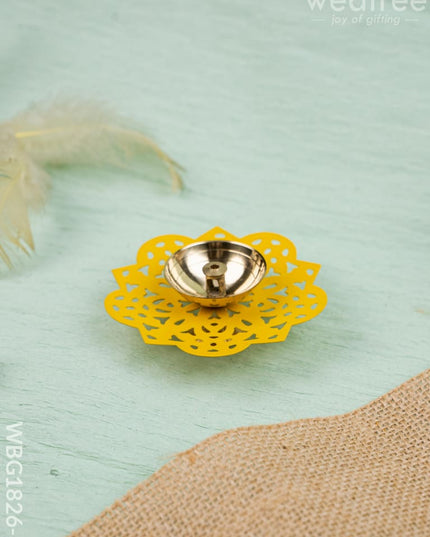 Hand Painted Brass Flower Shaped Diya - WBG1826-2 - Brass Diya RG