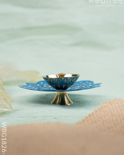 Hand Painted Brass Flower Shaped Diya - WBG1826-2 - Brass Diya RG