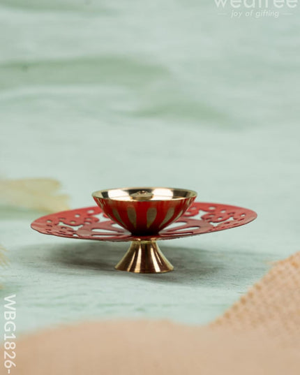 Hand Painted Brass Round Shaped Diya - WBG1826-1 - Brass Diya RG