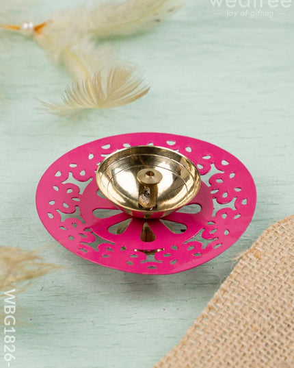 Hand Painted Brass Round Shaped Diya - WBG1826-1 - Brass Diya RG