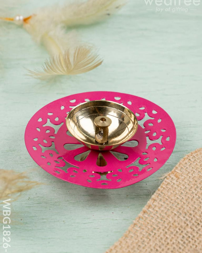 Hand Painted Brass Round Shaped Diya - WBG1826-1 - Brass Diya RG