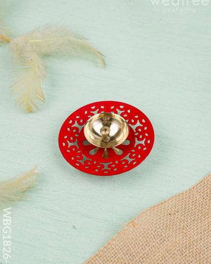Hand Painted Brass Round Shaped Diya - WBG1826-1 - Brass Diya RG
