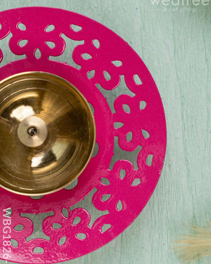 Hand Painted Brass Round Shaped Diya - WBG1826-1 - Brass Diya RG