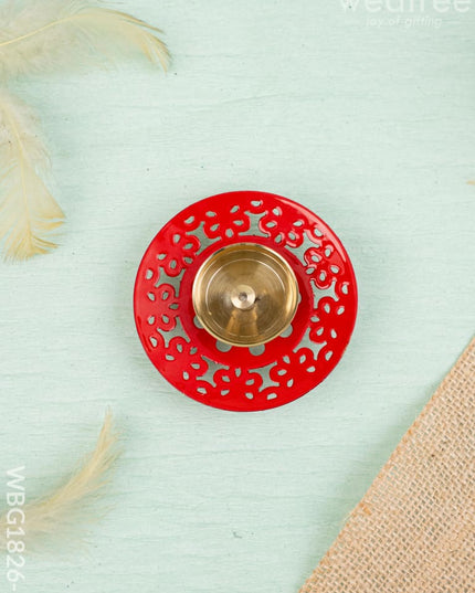 Hand Painted Brass Round Shaped Diya - WBG1826-1 - Brass Diya RG