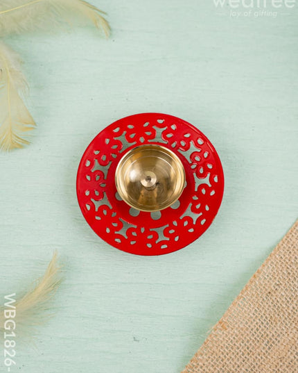 Hand Painted Brass Round Shaped Diya - WBG1826-1 - Brass Diya RG