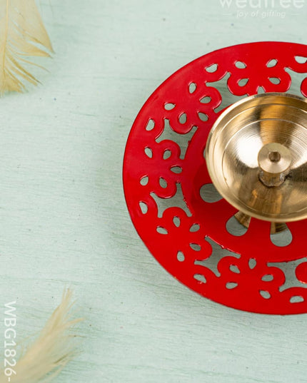 Hand Painted Brass Round Shaped Diya - WBG1826-1 - Brass Diya RG