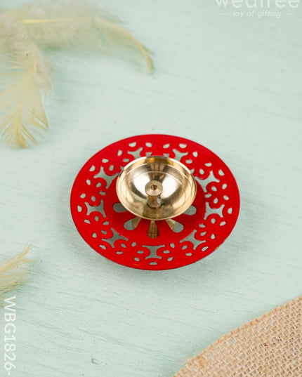Hand Painted Brass Round Shaped Diya - WBG1826-1 - Brass Diya RG