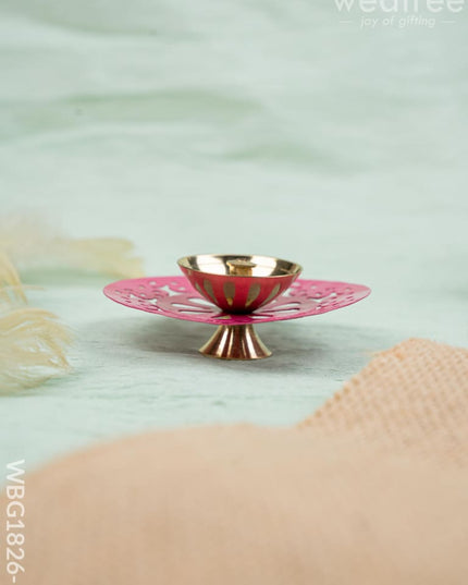 Hand Painted Brass Round Shaped Diya - WBG1826-1 - Brass Diya RG