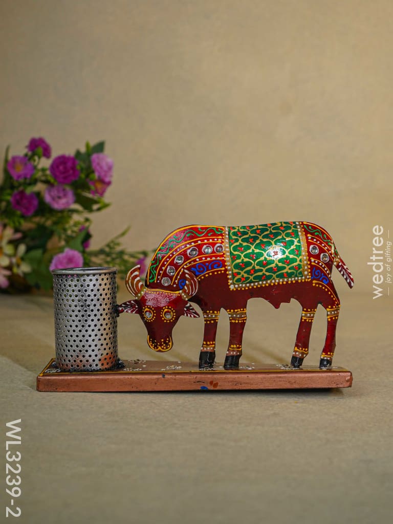 Hand Painted Cow Pen Stand - Wl3239-2 Metal Decor Utility
