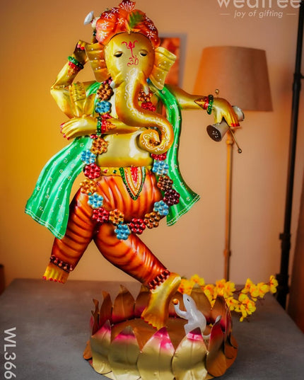 Hand Painted Dancing Ganesha Showpiece - Wl3663 Metal Decor