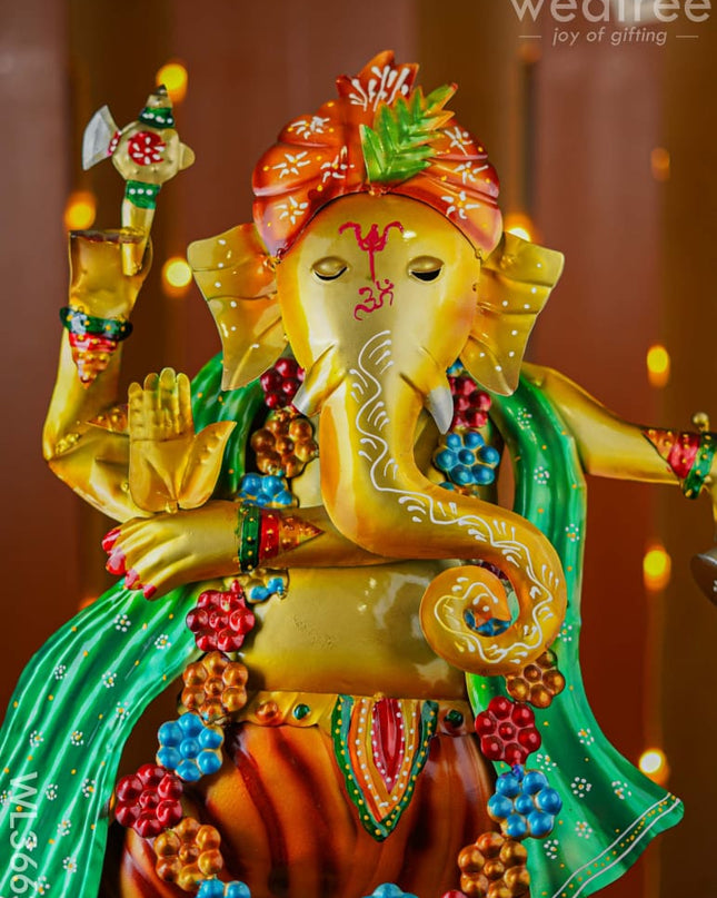 Hand Painted Dancing Ganesha Showpiece - Wl3663 Metal Decor