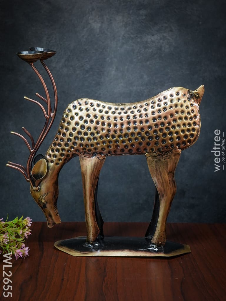 Hand Painted Deer Candle Stand - Set Of 2 Wl2655 Metal Decor Showpiece