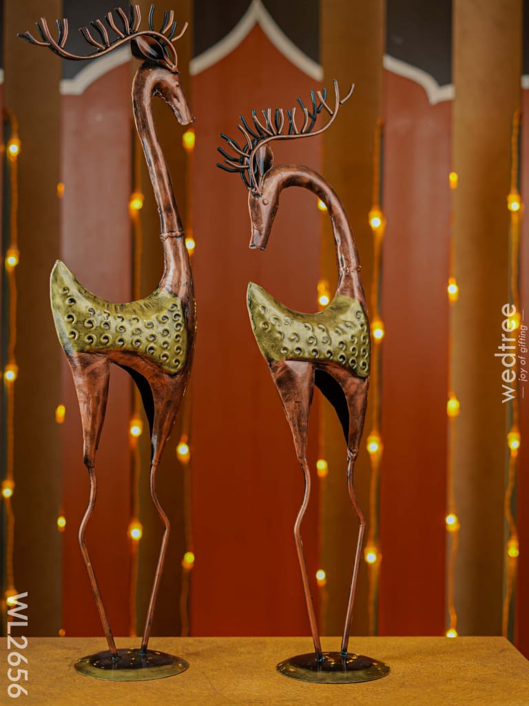 Hand Painted Deer - Set Of 2 Wl2656 Metal Decor Showpiece