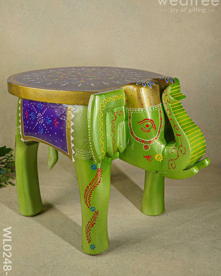 Hand Painted Elephant Stool - 15 Inch Wl0248-2 Wooden Decor