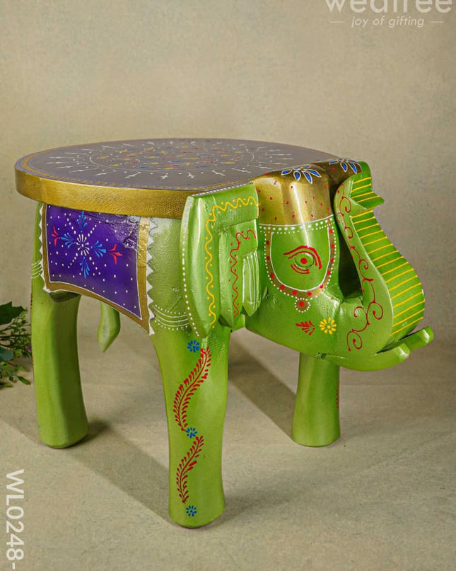 Hand Painted Elephant Stool - 15 Inch Wl0248-2 Wooden Decor