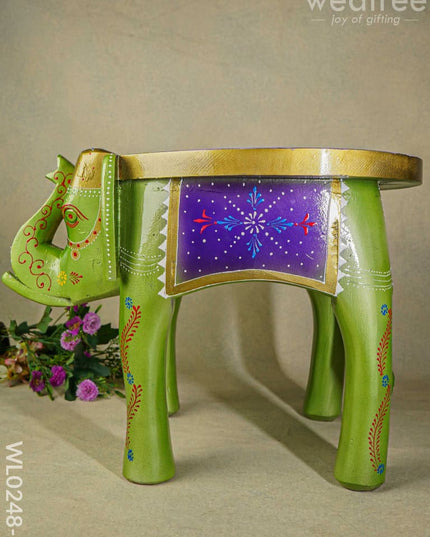 Hand Painted Elephant Stool - 15 Inch Wl0248-2 Wooden Decor