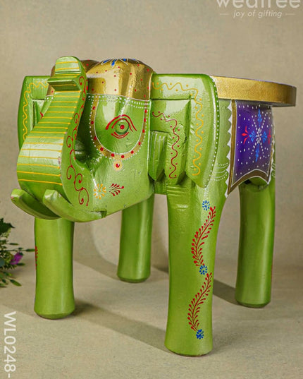 Hand Painted Elephant Stool - 15 Inch Wl0248-2 Wooden Decor