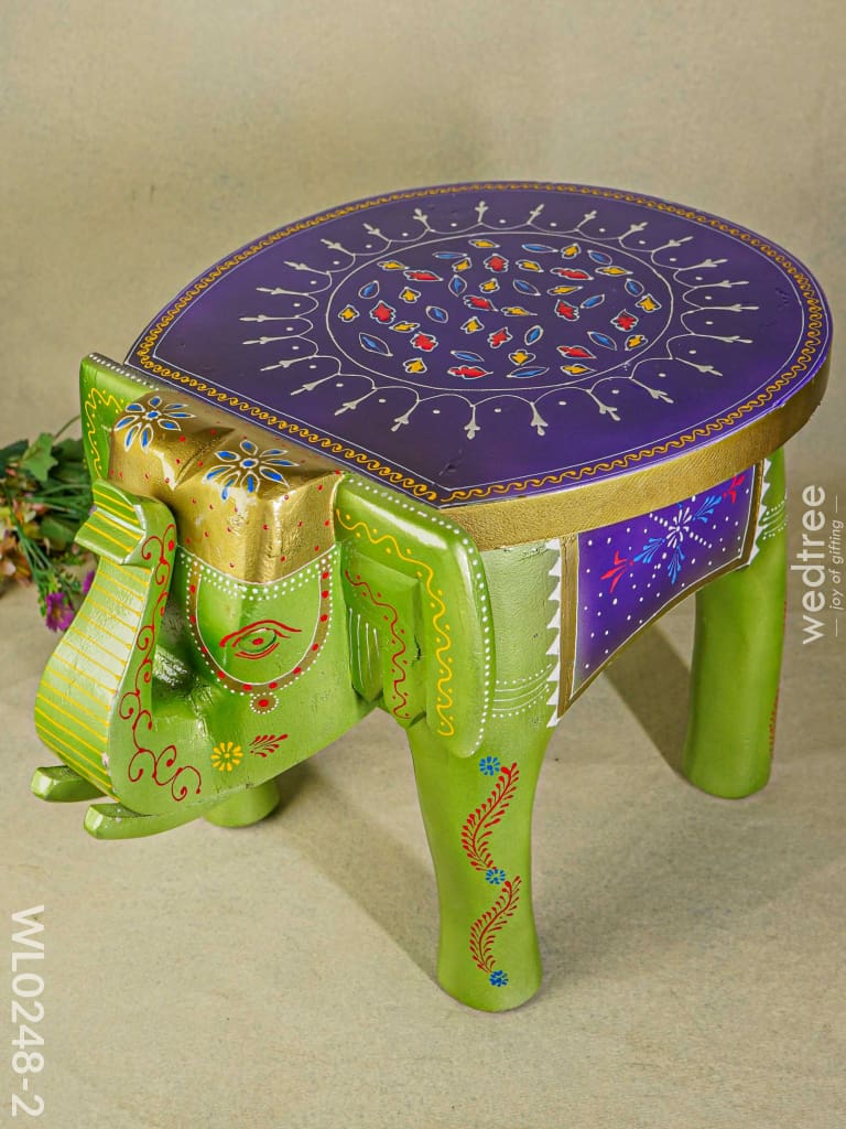 Hand Painted Elephant Stool - 15 Inch Wl0248-2 Wooden Decor