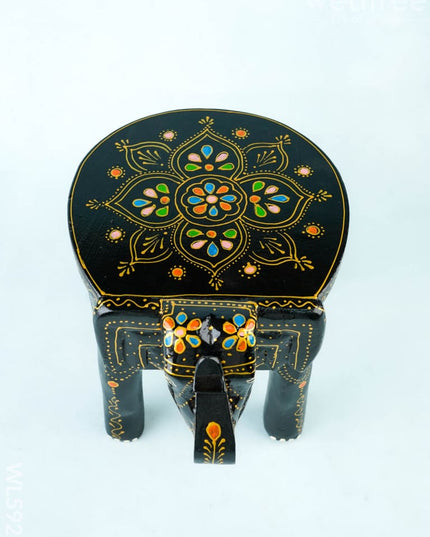Hand Painted Elephant Stool - 8 inch - Black - WL5921 - Elephant Stool