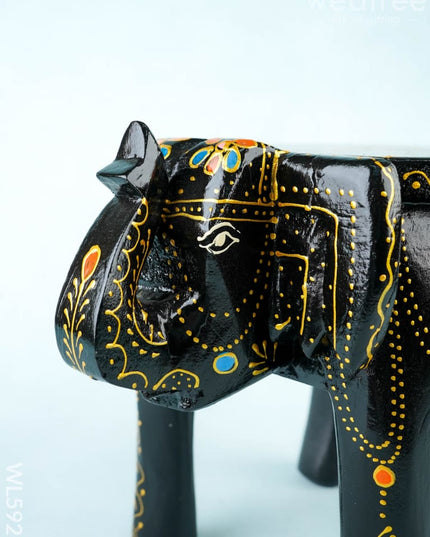 Hand Painted Elephant Stool - 8 inch - Black - WL5921 - Elephant Stool