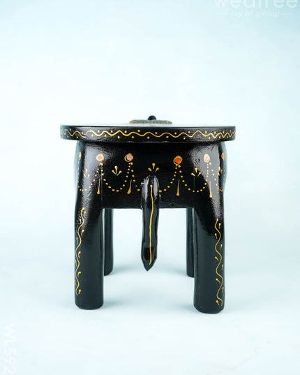 Hand Painted Elephant Stool - 8 inch - Black - WL5921 - Elephant Stool