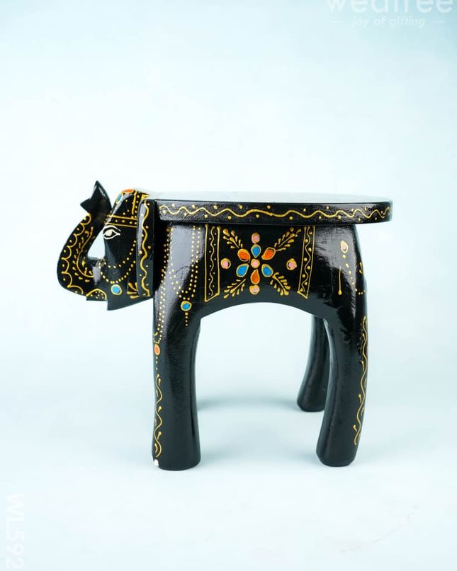 Hand Painted Elephant Stool - 8 inch - Black - WL5921 - Elephant Stool