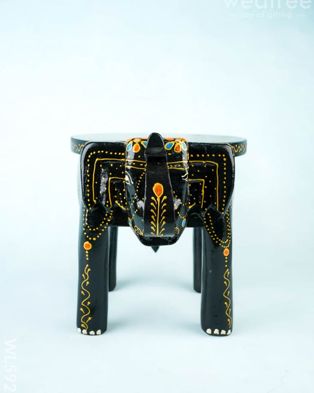 Hand Painted Elephant Stool - 8 inch - Black - WL5921 - Elephant Stool