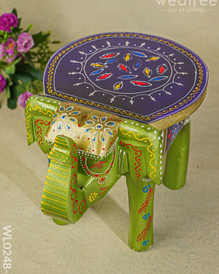 Hand Painted Elephant Stool - 6 Inch Wl0248-1 Wooden Decor