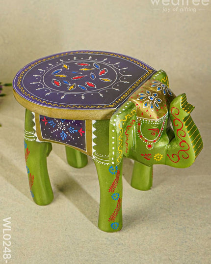 Hand Painted Elephant Stool - 6 Inch Wl0248-1 Wooden Decor