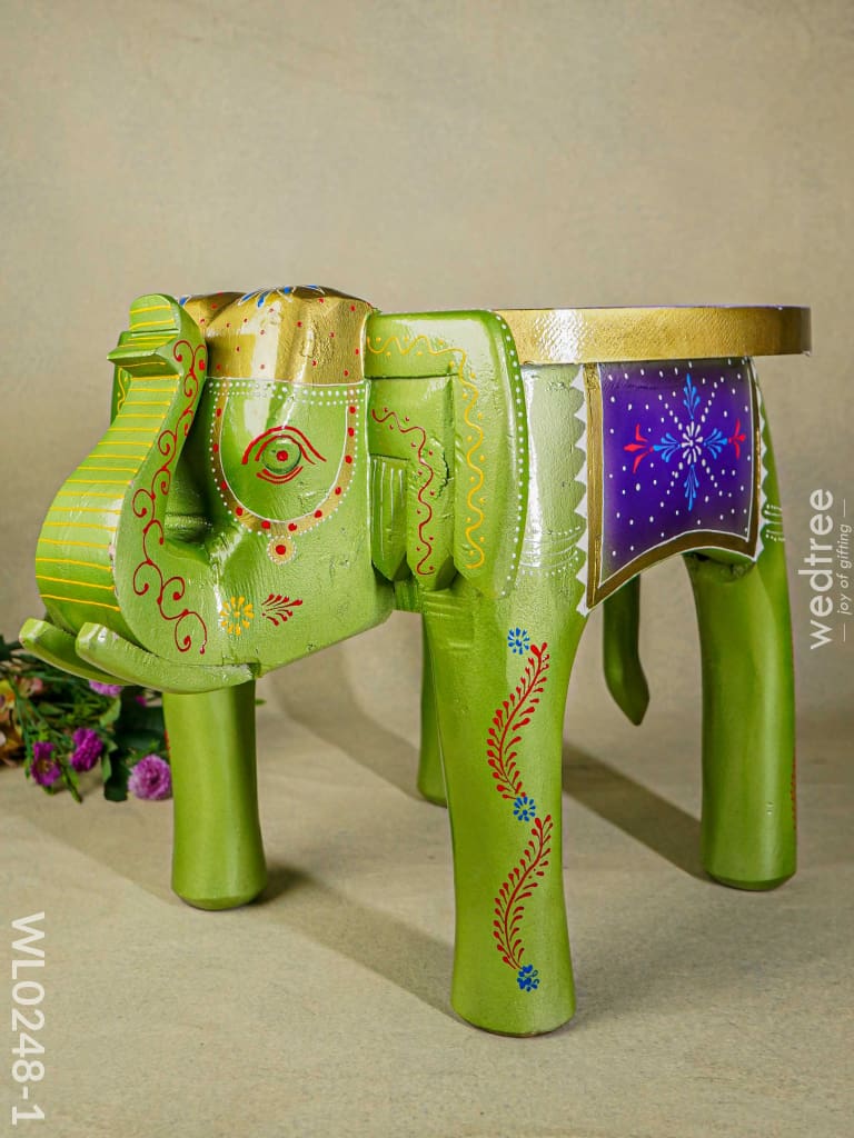 Hand Painted Elephant Stool - 6 Inch Wl0248-1 Wooden Decor