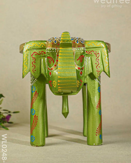 Hand Painted Elephant Stool - 6 Inch Wl0248-1 Wooden Decor