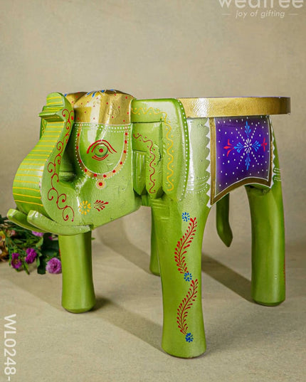 Hand Painted Elephant Stool - 6 Inch Wl0248-1 Wooden Decor