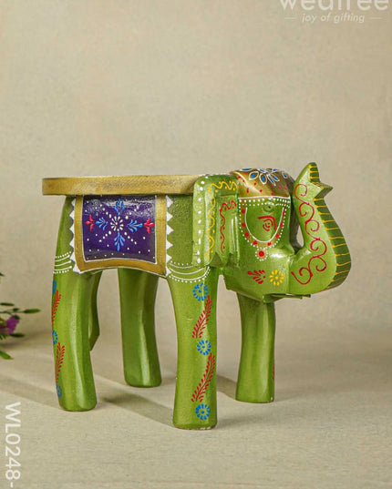 Hand Painted Elephant Stool - 6 Inch Wl0248-1 Wooden Decor